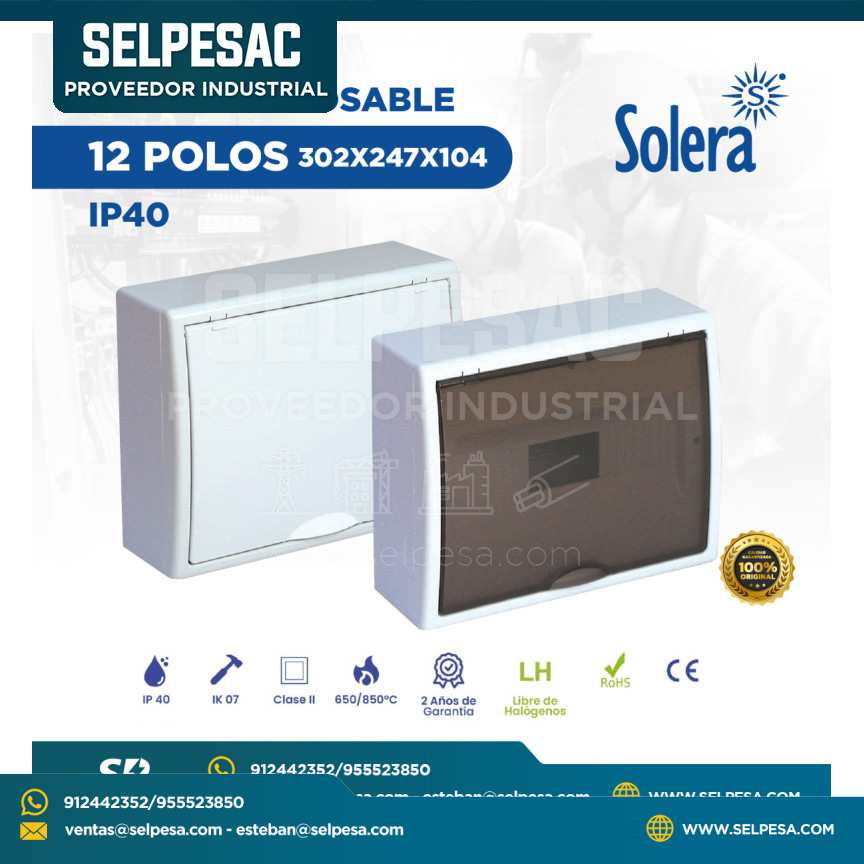 SOLERA - TABLERO ADOSABLE TERMOPLÁSTICO 12 POLOS 302X247X104 IP40