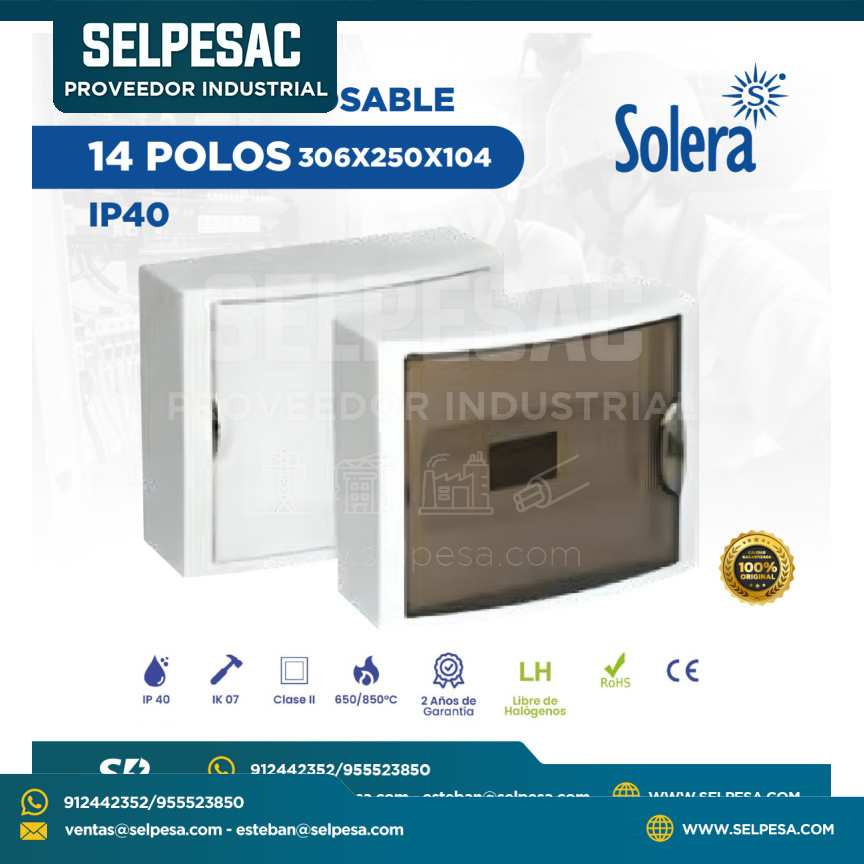 SOLERA - TABLERO ADOSABLE TERMOPLÁSTICO 14 POLOS 306X250X104 IP40
