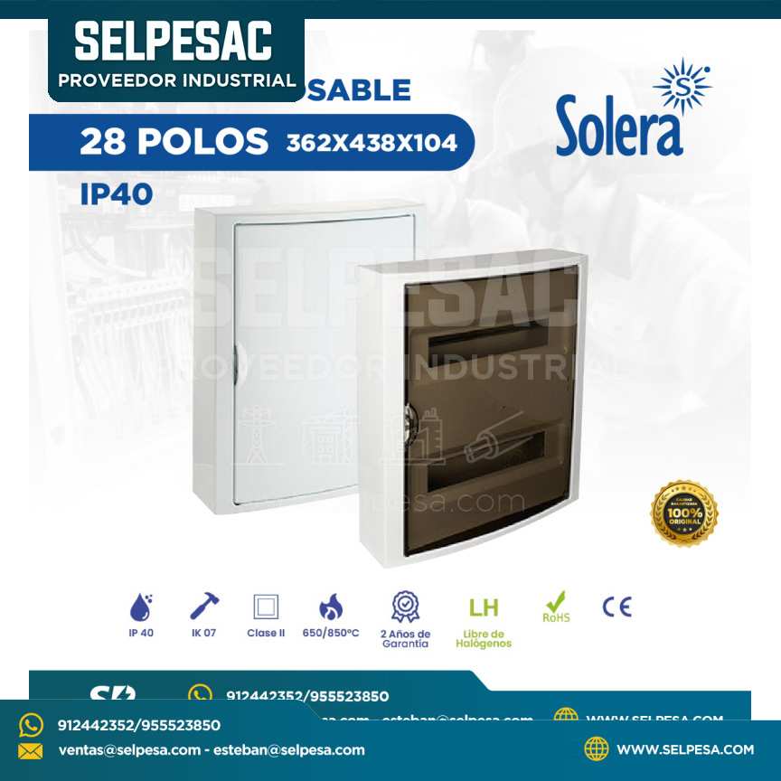 SOLERA - TABLERO ADOSABLE 28 POLOS 362X438X104 IP40 LIBRE DE HALÓGENO