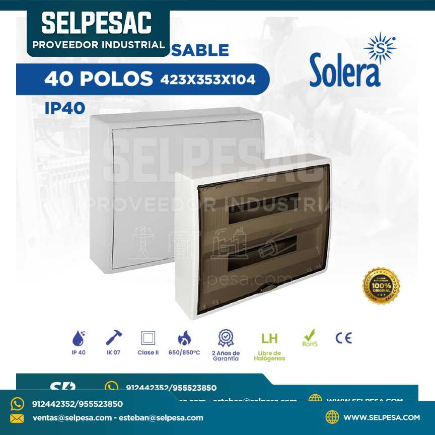 SOLERA - TABLERO ADOSABLE 40 POLOS 423X353X104 IP40 LIBRE DE HALÓGENO