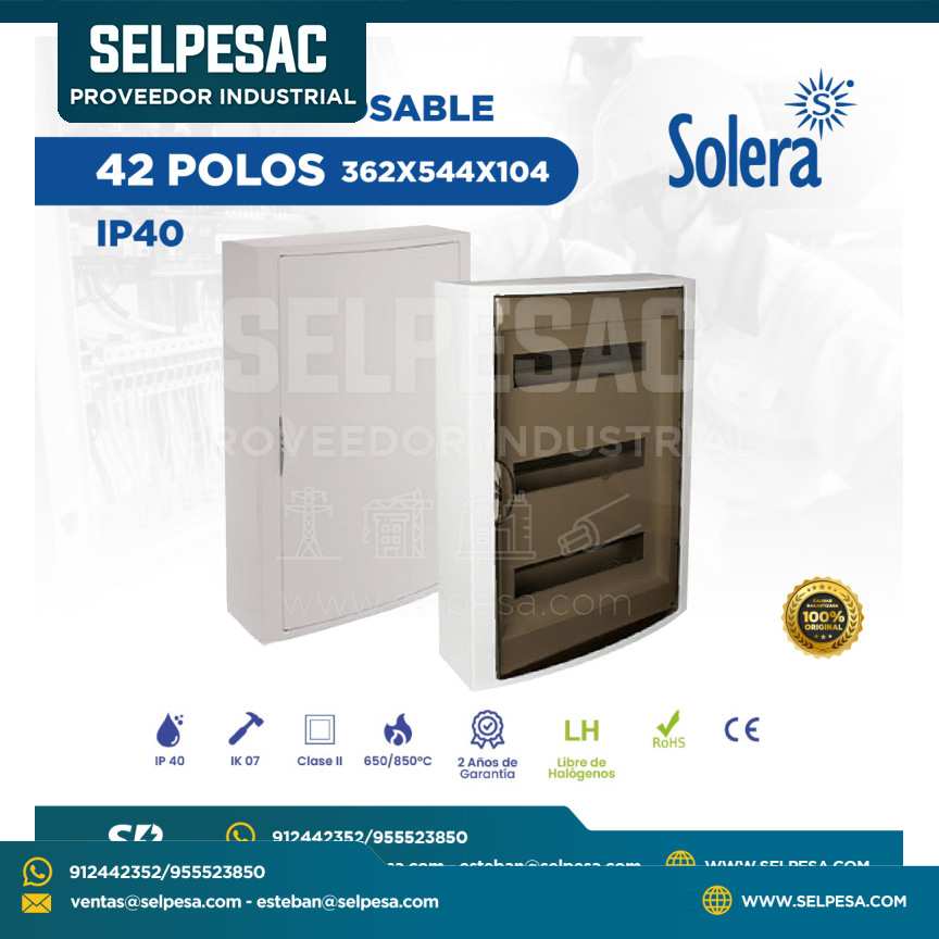 SOLERA - TABLERO ADOSABLE 42 POLOS 362X544X104 IP40 LIBRE DE HALÓGENO