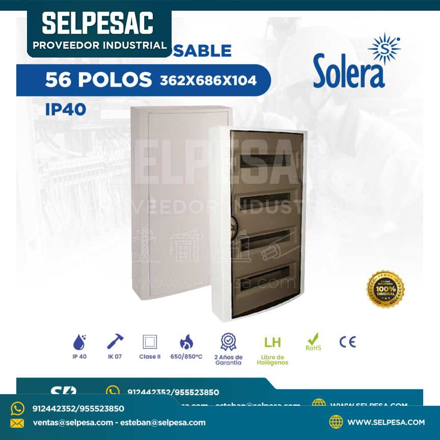 SOLERA - TABLERO ADOSABLE 56 POLOS 362X686X104 IP40 LIBRE DE HALÓGENO