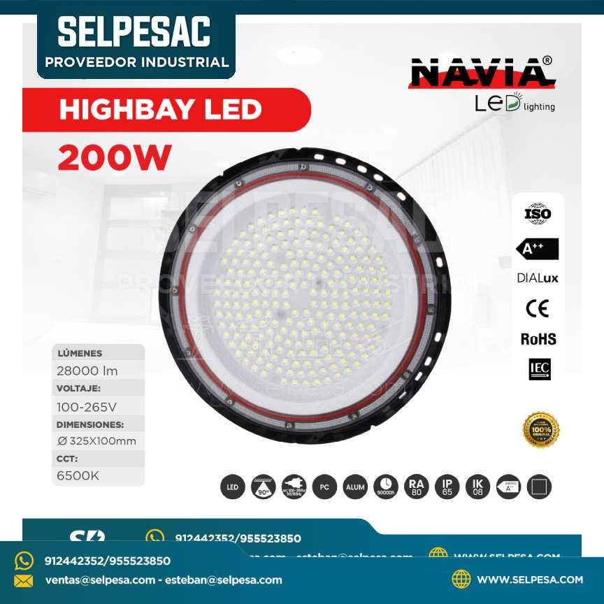 NAVIA - LUMINARIA HIGHBAY LED 200W 28000LUM 100-265V 6500K CE ROHS