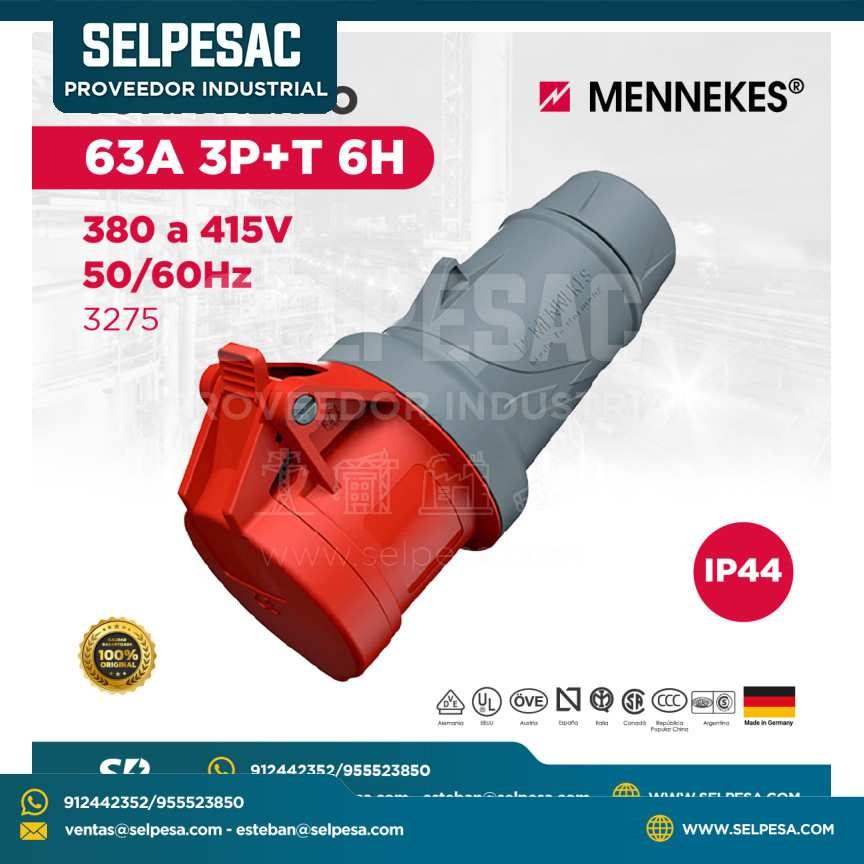 MENNEKES - TOMA AÉREO 63A 3P+T 6H 380 A 415V 50/60HZ 3275