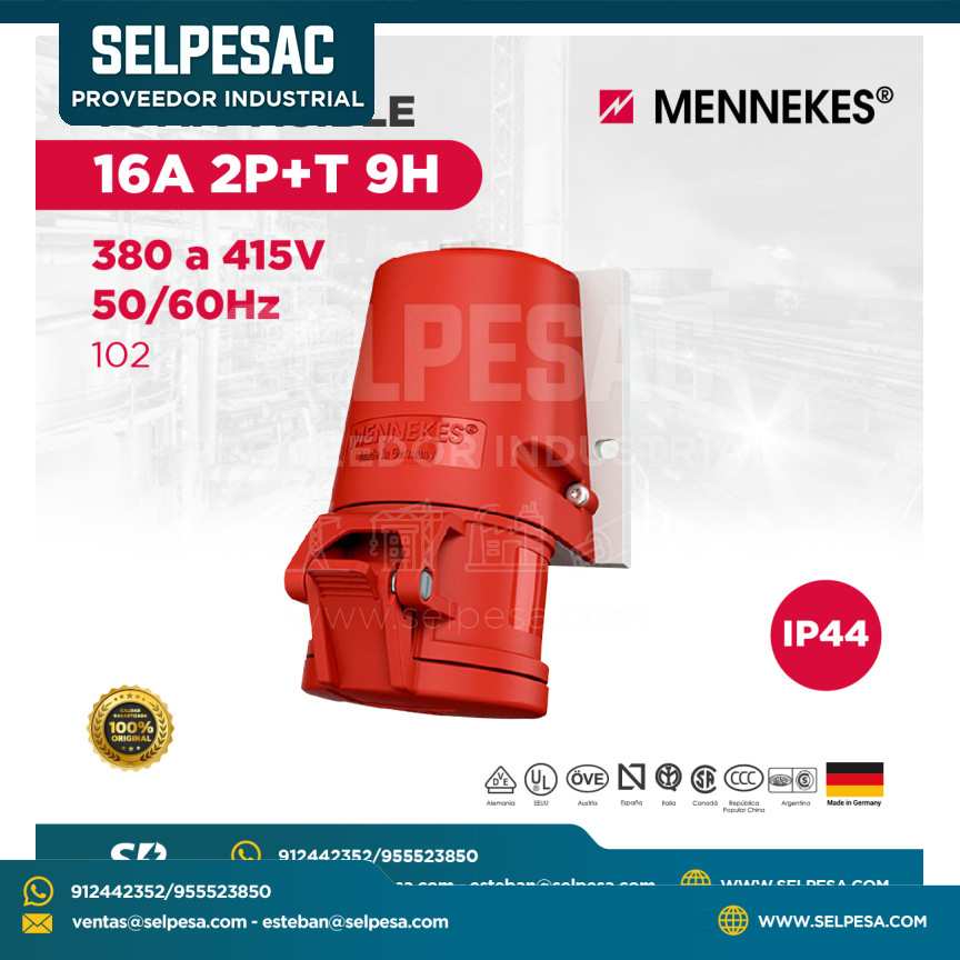 MENNEKES - TOMA VISIBLE 380 A 415V 50/60HZ 16A 2P+T 9H IP44 - 102