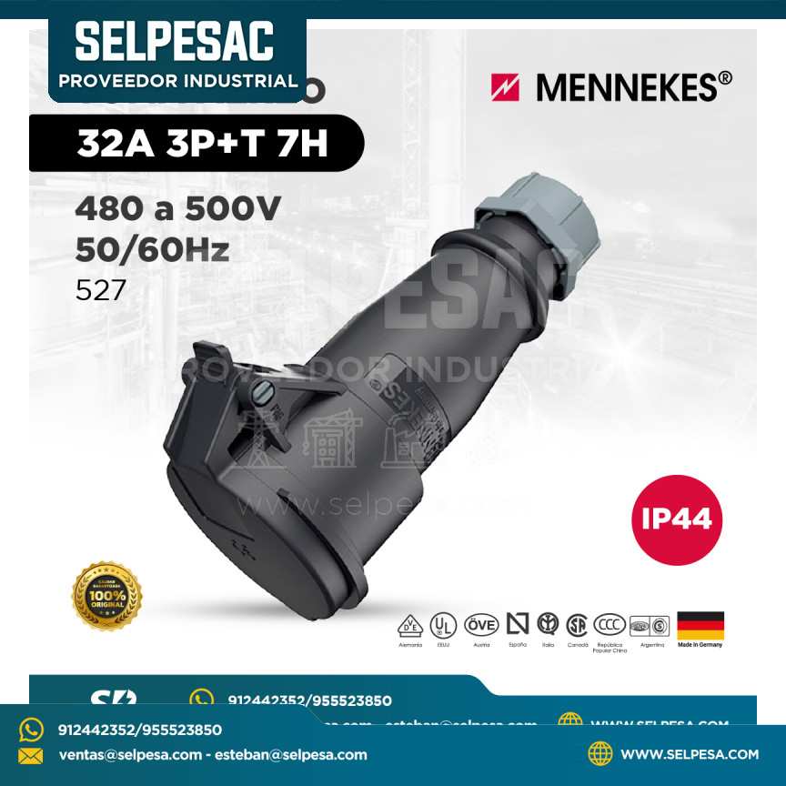 MENNEKES  - TOMA AÉREO 480 A 500V 50/60 HZ 32A 3P+T 7H IP44 - 527