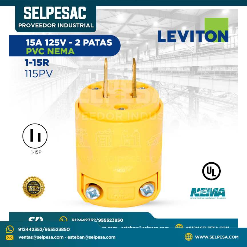 LEVITON - ENCHUFE 15A 125V - 2 PATAS PVC NEMA 1-15R 115PV