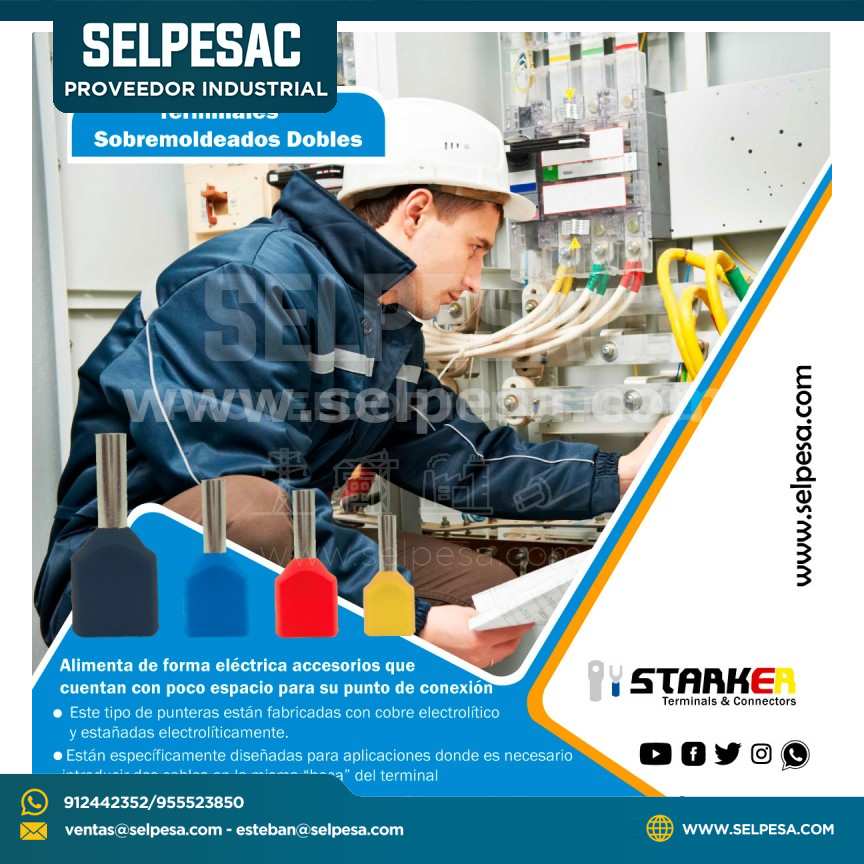 STARKER TERMINAL AISLADO SOBREMOLDEADO DOBLE ROJO CABLE 16-AWG