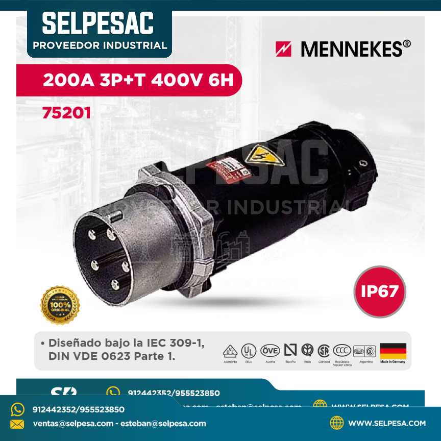 MENNEKES - ENCHUFE 200A 3P+T 400V 6H 75201