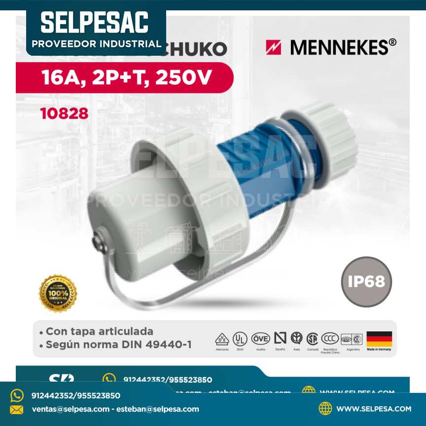 MENNEKES - ENCHUFE SCHUKO 16A,2P+T, 250V - IP68 - 10828