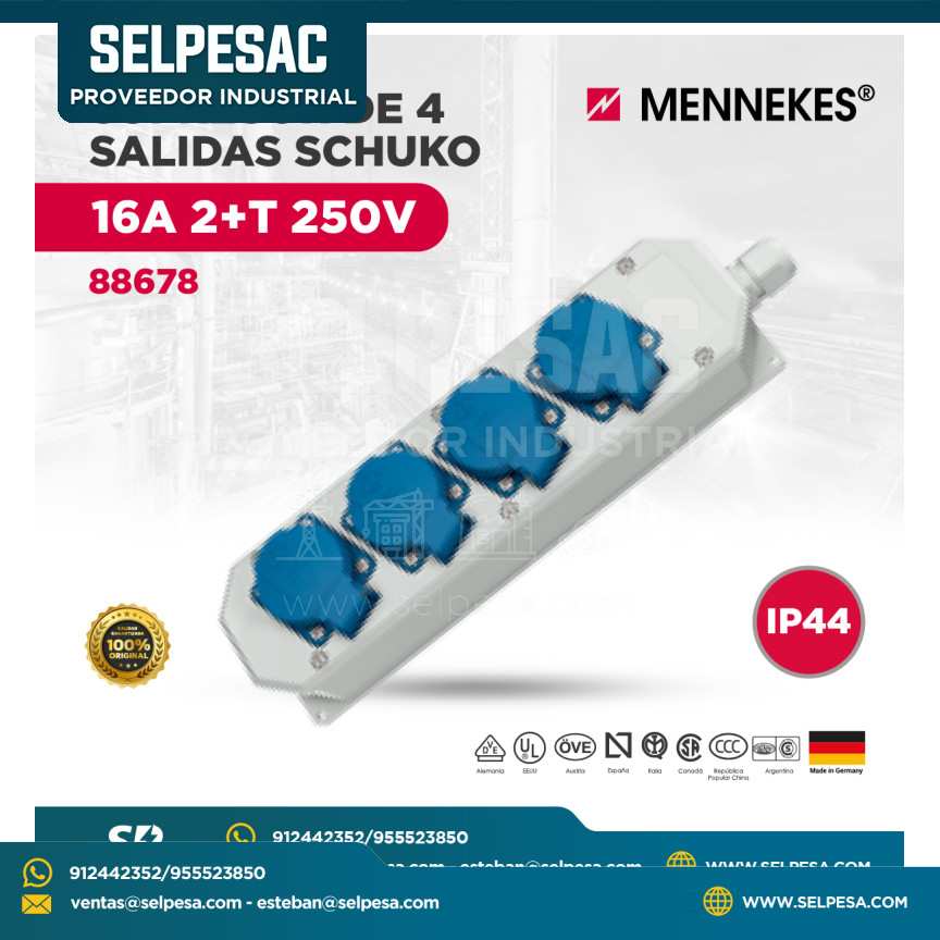 MENNEKES - SUPRESOR DE 4 SALIDAS SCHUKO 16A, 2P+T 250V - IP44 - 88678