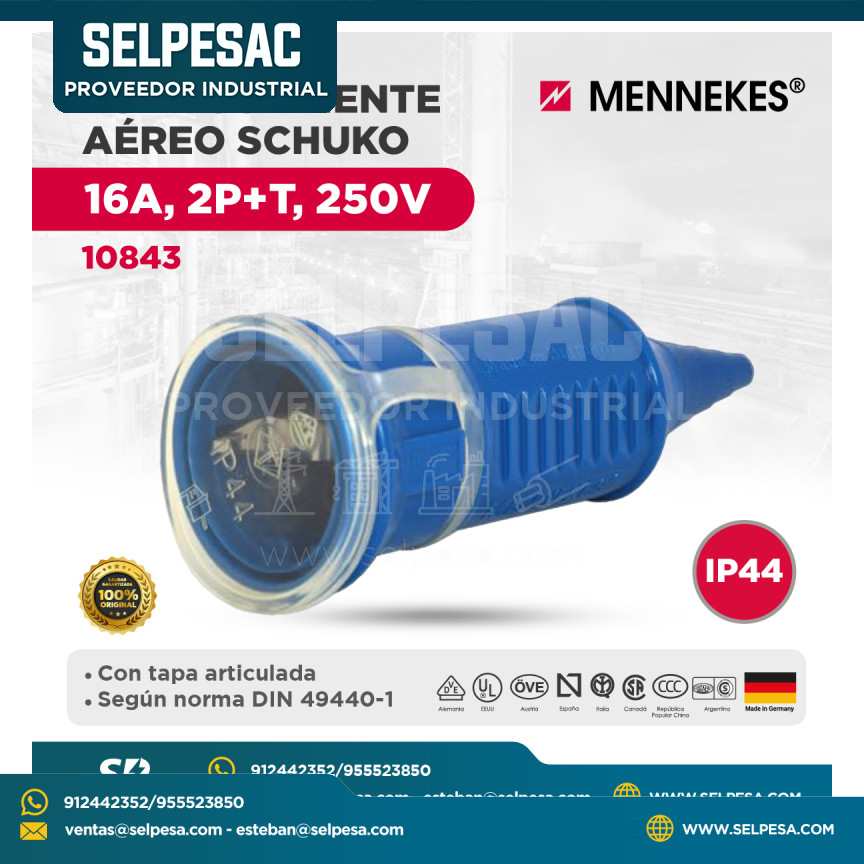 MENNEKES - TOMACORRIENTE AÉREO SCHUKO 16A, 2P+T, 250V - IP44 - 10843