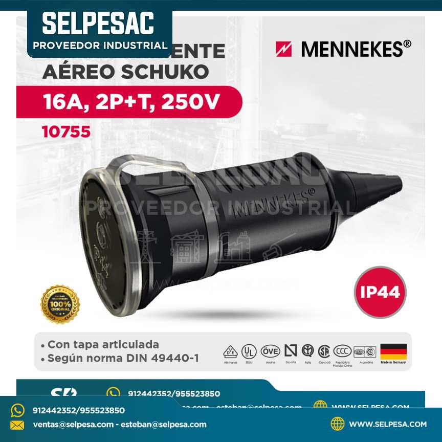 MENNEKES - TOMACORRIENTE AÉREO SCHUKO 16A, 2P+T, 250V - IP55 - 10755