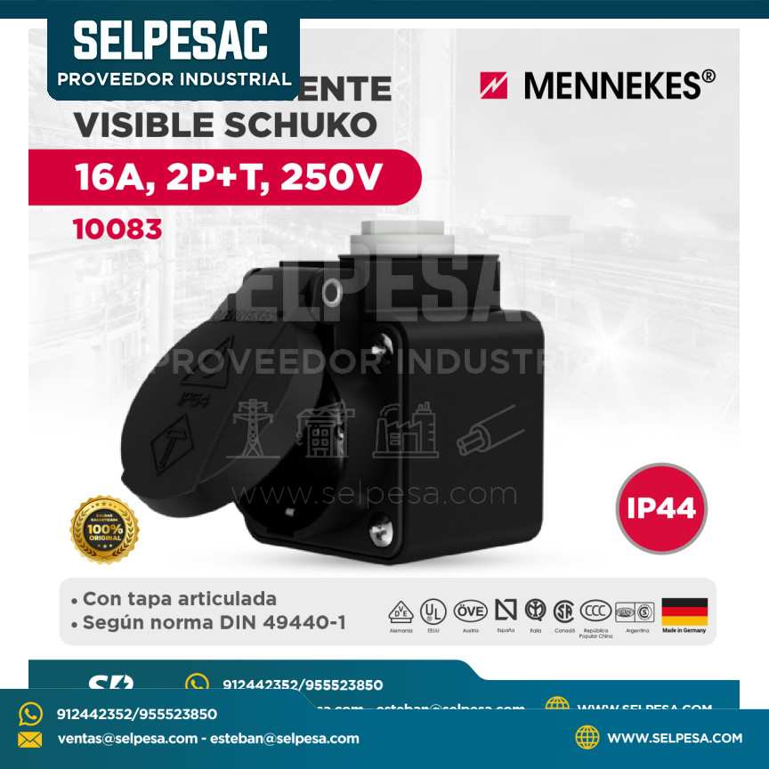 MENNEKES - TOMACORRIENTES VISIBLE SCHUKO 16A, 2P+T, 250V - IP44 - 10083