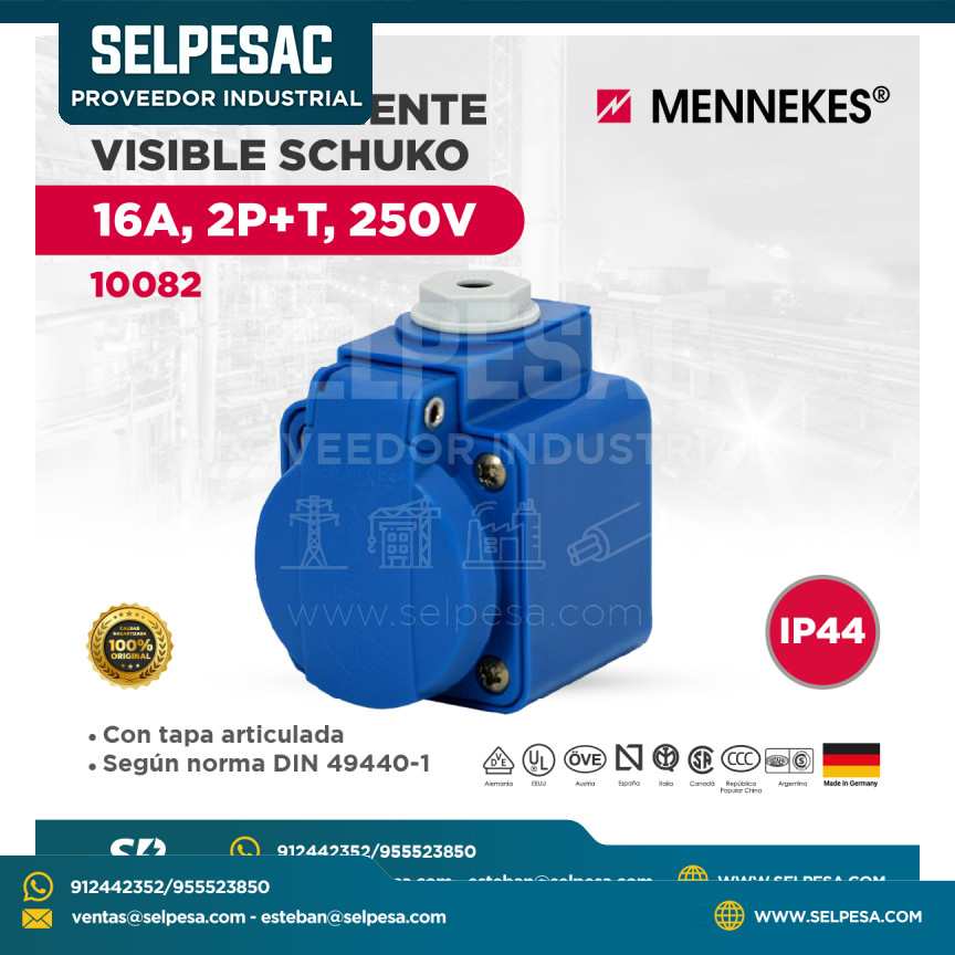 MENNEKES - TOMACORRIENTE VISIBLE SCHUKO 16A, 2P+T, 250V - IP44 - 10082