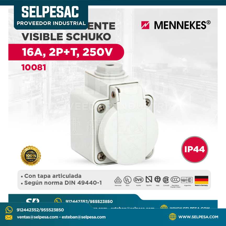 MENNEKES - TOMACORRIENTE VISIBLE SCHUKO 16A,2P+T,250V - IP44 - 10081