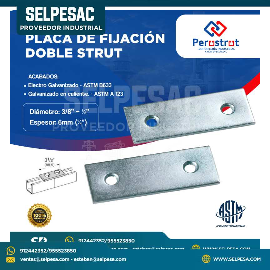 PERUSTRUT - PLACA DE FIJACIÓN DOBLE STRUT ELECTRO GALVANIZADO ASTM B633 3-8´´ 1-2´´