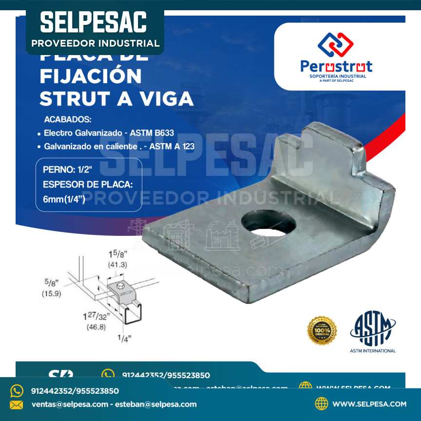 PERUSTRUT - PLACA DE FIJACIÓN STRUT A VIGA ELECTRO GALVANIZADO ASTM
