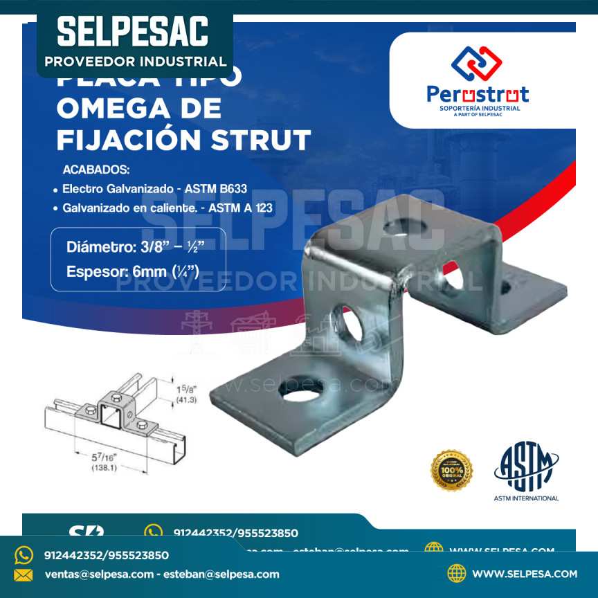PERUSTRUT - PLACA TIPO OMEGA DE FIJACIÓN STRUT ACERO ELECTRPO GALVANIZADO ASTM