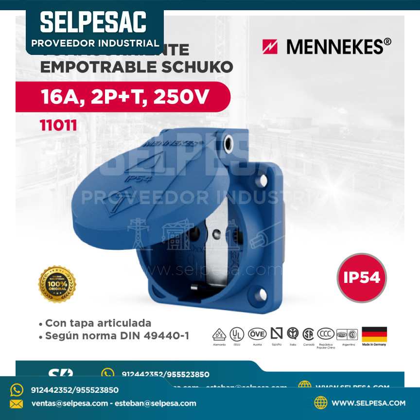 MENNEKES - TOMACORRIENTE EMPOTRABLE SCHUKO 16A, 2P+T, 250V IP54 -11011