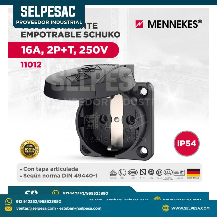 MENNEKES - TOMACORRIENTE EMPOTRABLE SCHUKO 16A, 2P+T, 250V IP54 - 11012