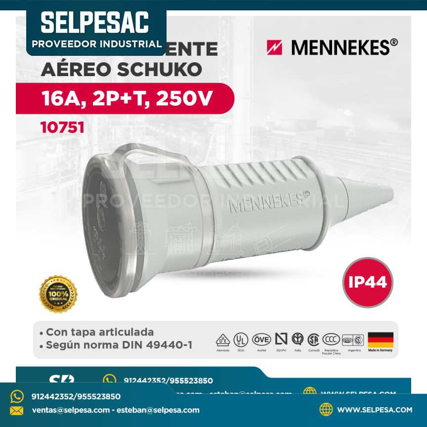 MENNEKES - TOMACORRIENTE APEREO SCHUKO 16A,2P+T, 250V IP44 - 10751