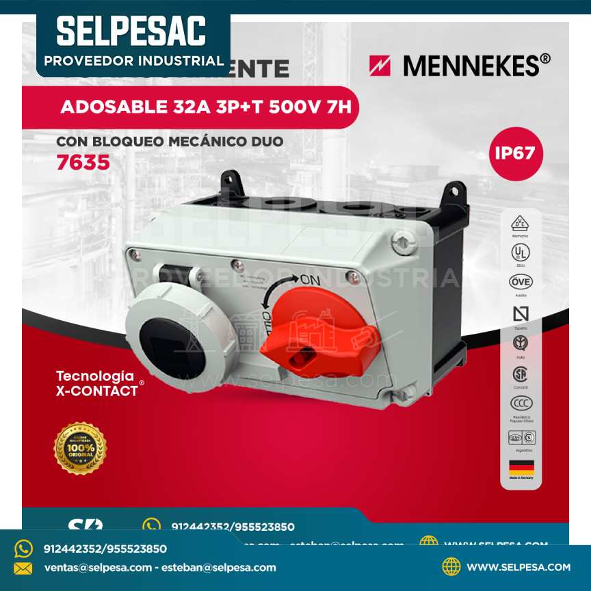 MENNEKES - TOMACORRIENTE ADOSABLE 32A 3P + T 500V CON BLOQUEO MECÁNICO DUO IP67
