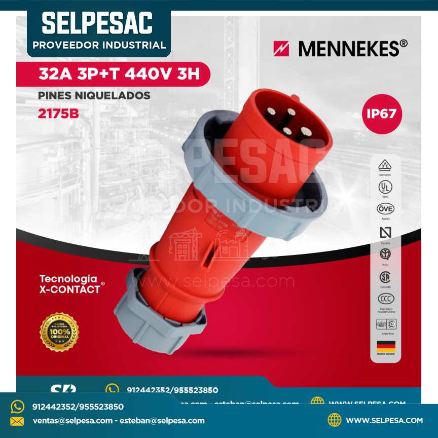 MENNEKES - ENCHUFE 32A 3P+T 440V 3H PINES NIQUELADOS IP67
