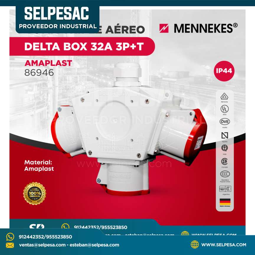MENNEKES - TOMA TRIPLE AÉREO DELTA BOX 32A 3P+T IP44 - 86946