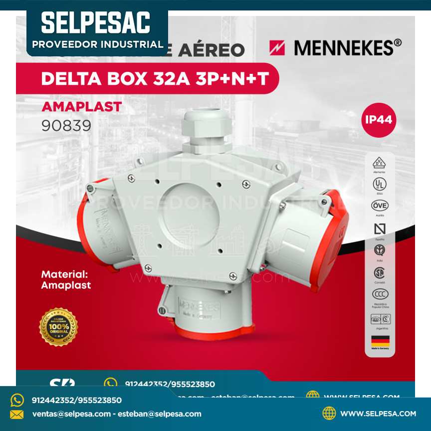 MENNEKES - TOMA TRIPLE AÉREO DELTA BOX 32A 3P+T+N IP44 - 90839