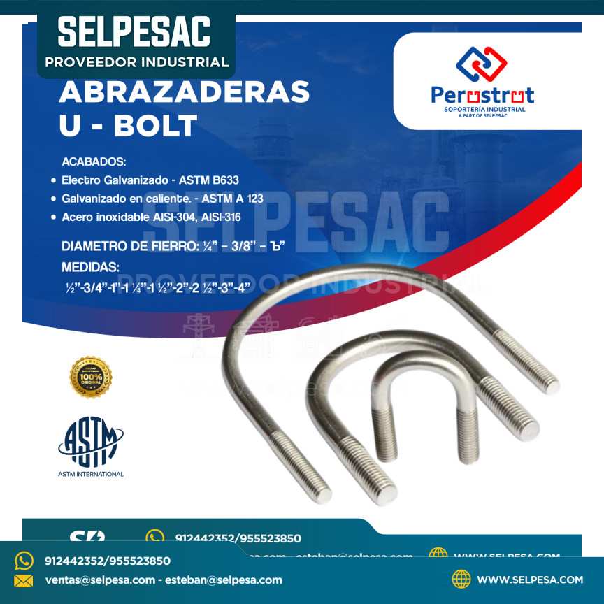 PERUSTRUT  - ABRAZADERAS U BOLT DE ACERO INOXIDABLE ELECTRO GALVANIZADO ASTM