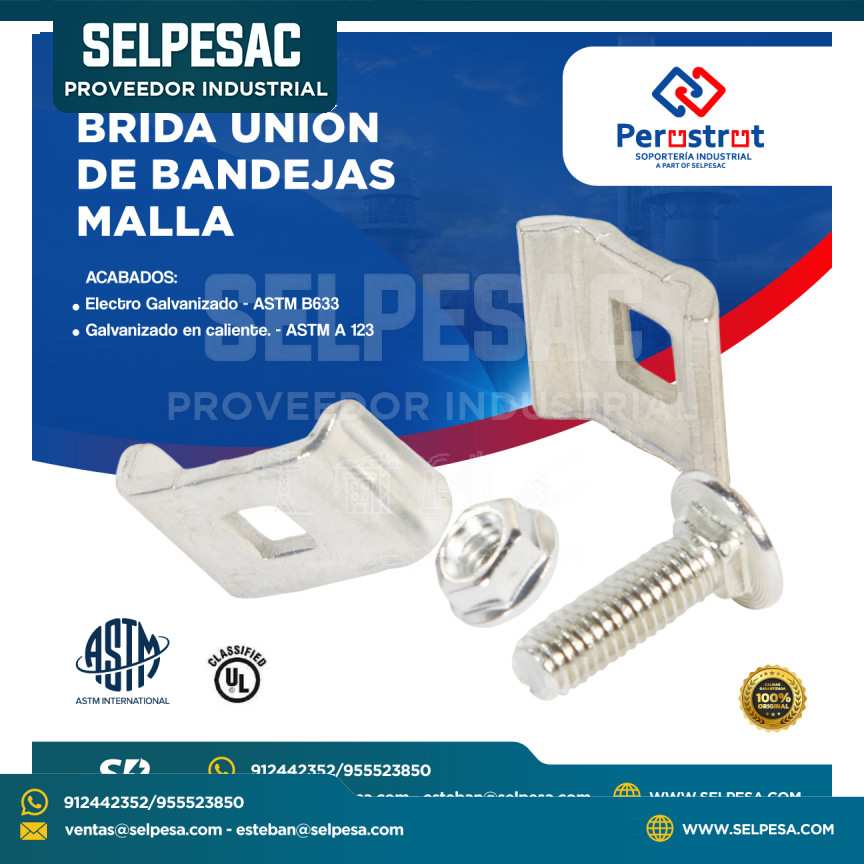 PERUSTRUT - BRIDA UNIÓN DE BANDEJAS MALLA DE ACERO ELECTRO GALVANIZADO