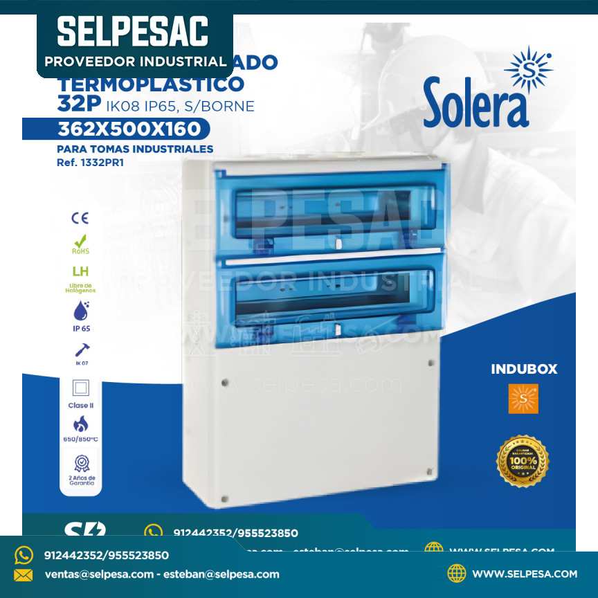 SOLERA - TABLERO ADOSADO TERMOPLÁSTICO 32P IK08 IP65 S/BORNE 362X500X160 - TOMAS INDUSTRIALES