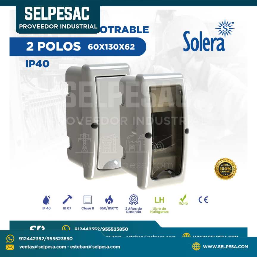 SOLERA - TABLERO EMPOTRABLE 2 POLOS 62X130X62 IP40 IK07 - ROHS CE LIBRE DE HALÓGENOS