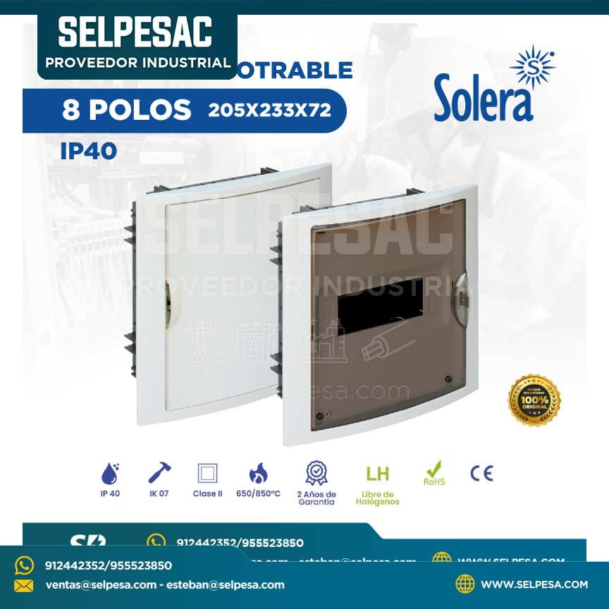 SOLERA - TABLERO EMPOTRABLE 8 POLOS 205X233X72 IK07 IP40 ROHS CE - LIBRE DE HALÓGENOS