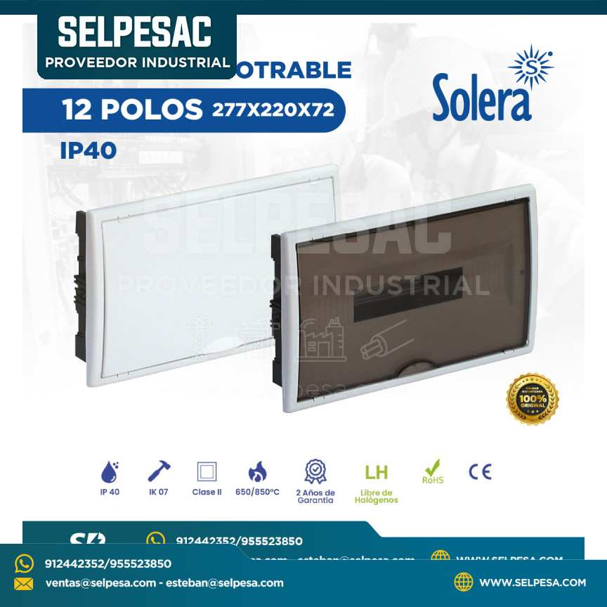 SOLERA - TABLERO EMPOTRABLE 12 POLOS 277X220X72 IP40 IK07 ROHS - CE - LIBRE DE HALÓGENOS