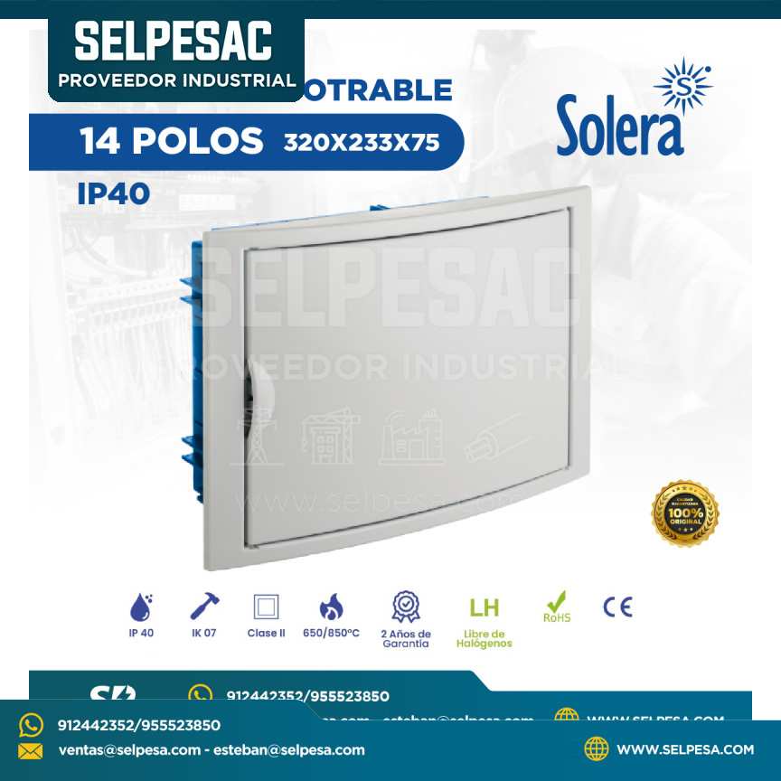 SOLERA - TABLERO EMPOTRABLE 14 POLOS 320X233X75 IP40 IK07 ROHS - CE- LIBRE DE HALÓGENOS