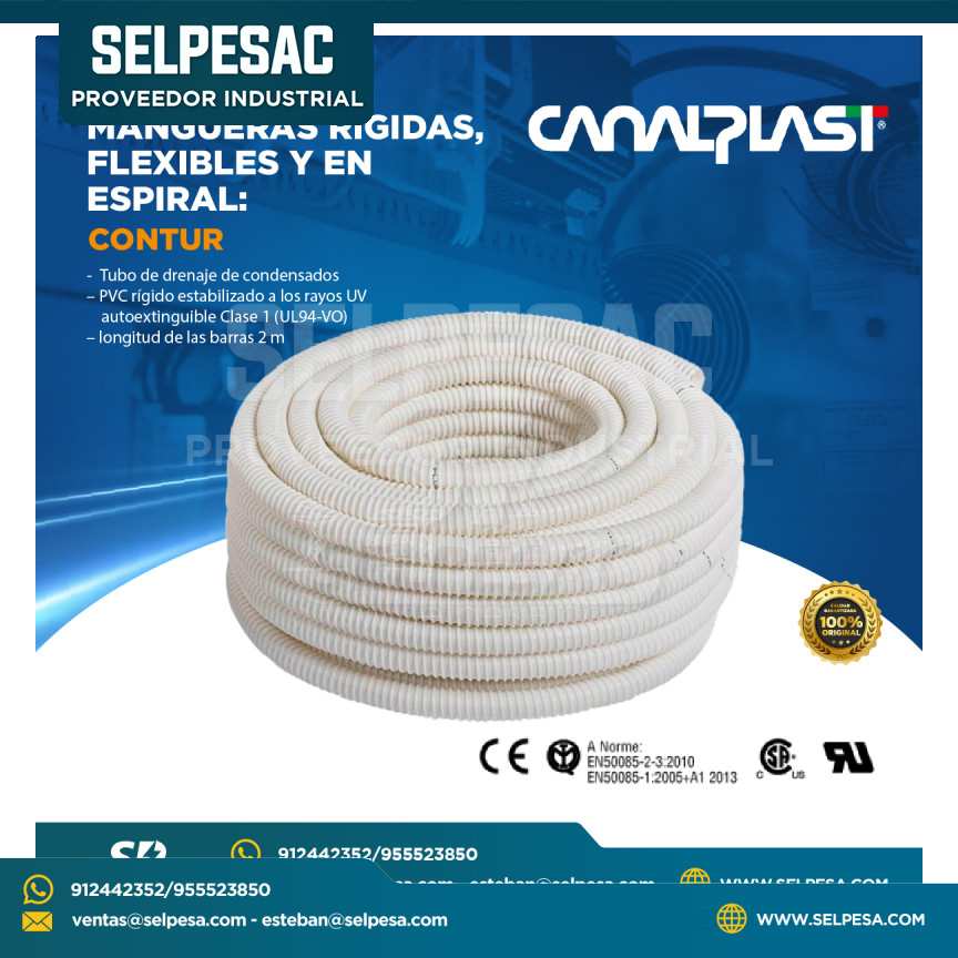 CANALPLAST - MANGUERA RÍGIDA FLEXIBLE EN ESPIRAL CONTUR  -  UL 2MTS