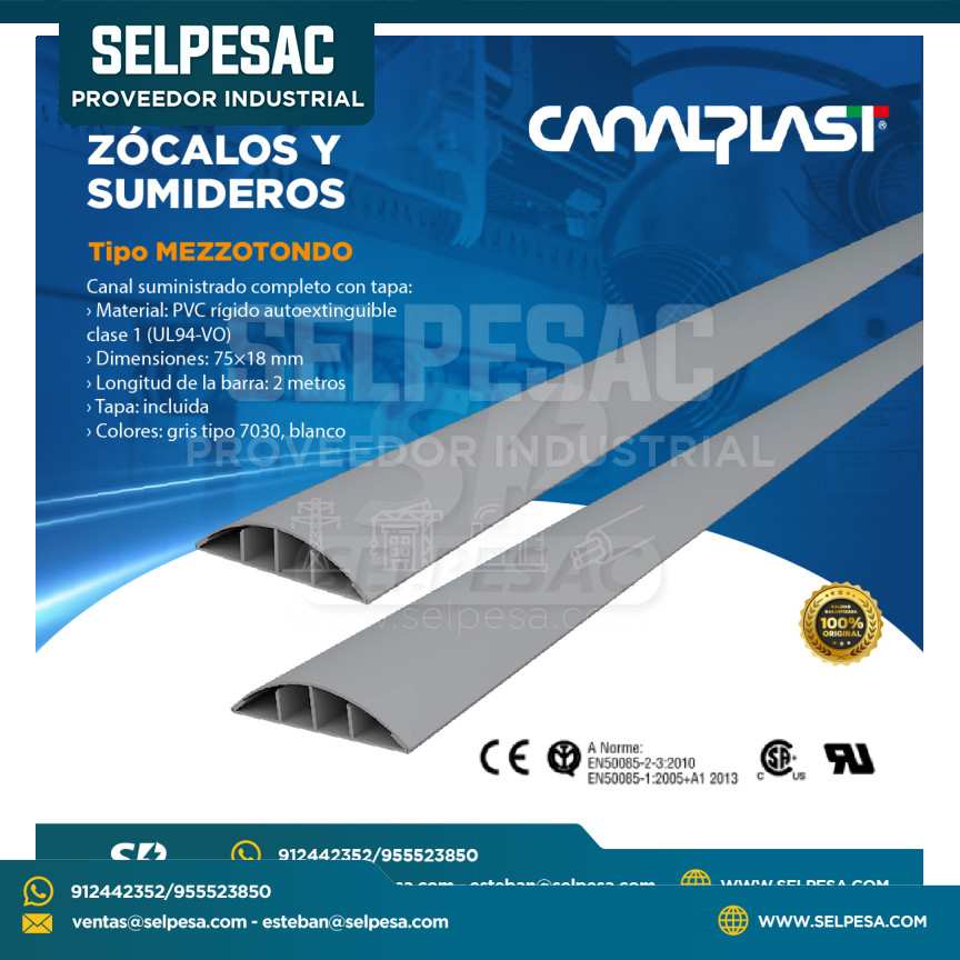 CANALPLAST - ZÓCALOS DE PVC TIPO MEZZOTONDO  -  UL 2MTS 75X18MM