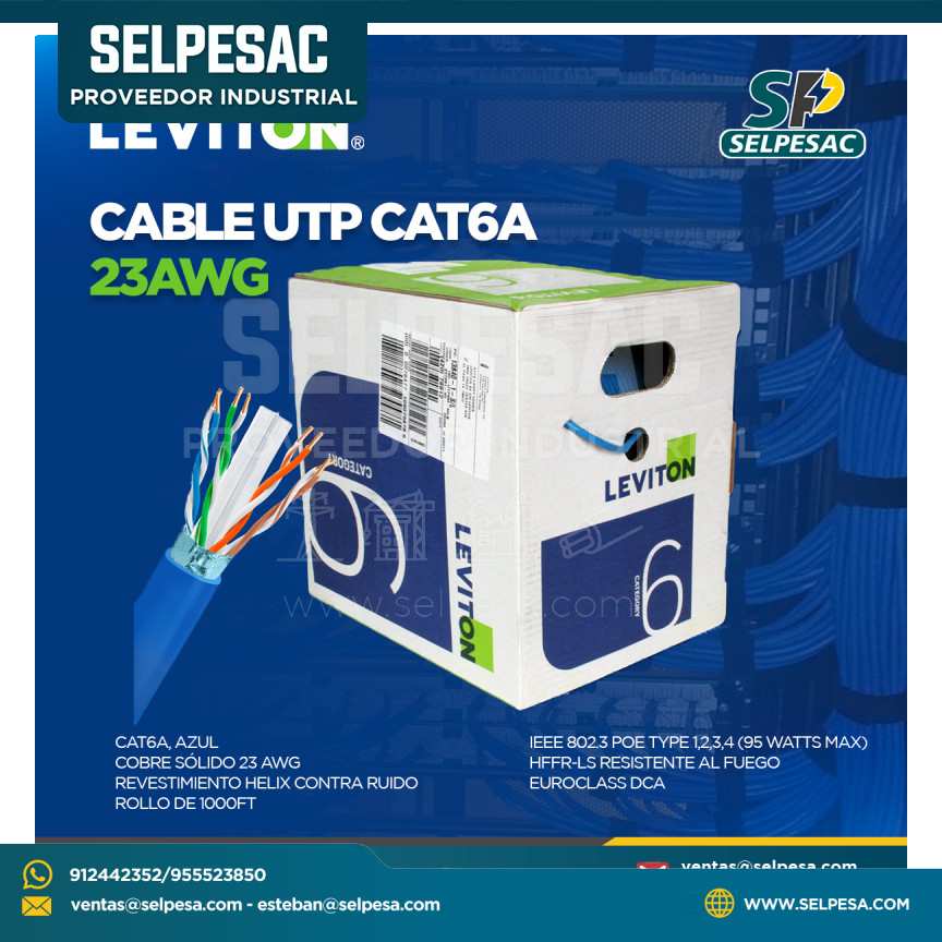 LEVITON - CABLE UTP CAT6A 23AWG AZUL LSHF/LSZH, EUROCLASS DCA COBRE SOLIDO