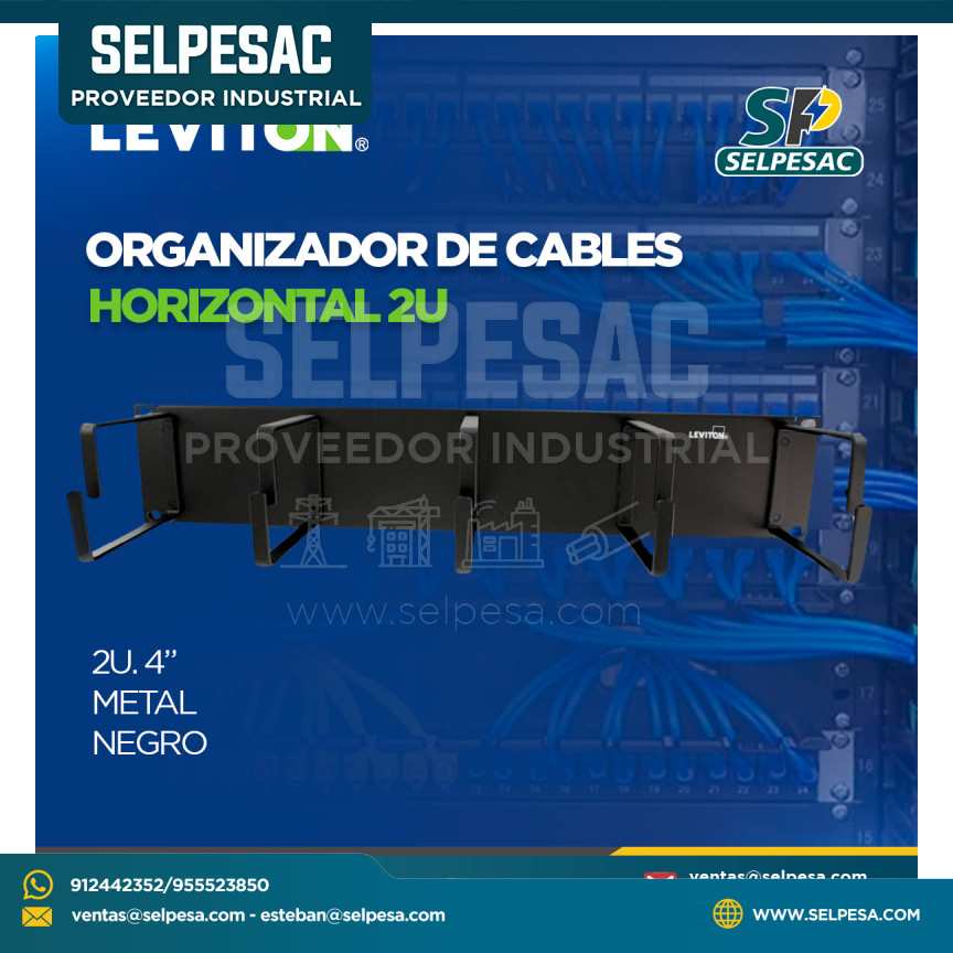 LEVITON - ORGANIZADOR DE CABLES HORIZONTAL 2U 4´´ METALICO - NEGRO