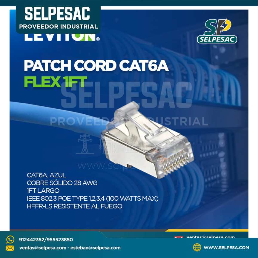 LEVITON - PATCH CORD CAT6A FLEX 1FT COBRE SÓLIDO 28AWG