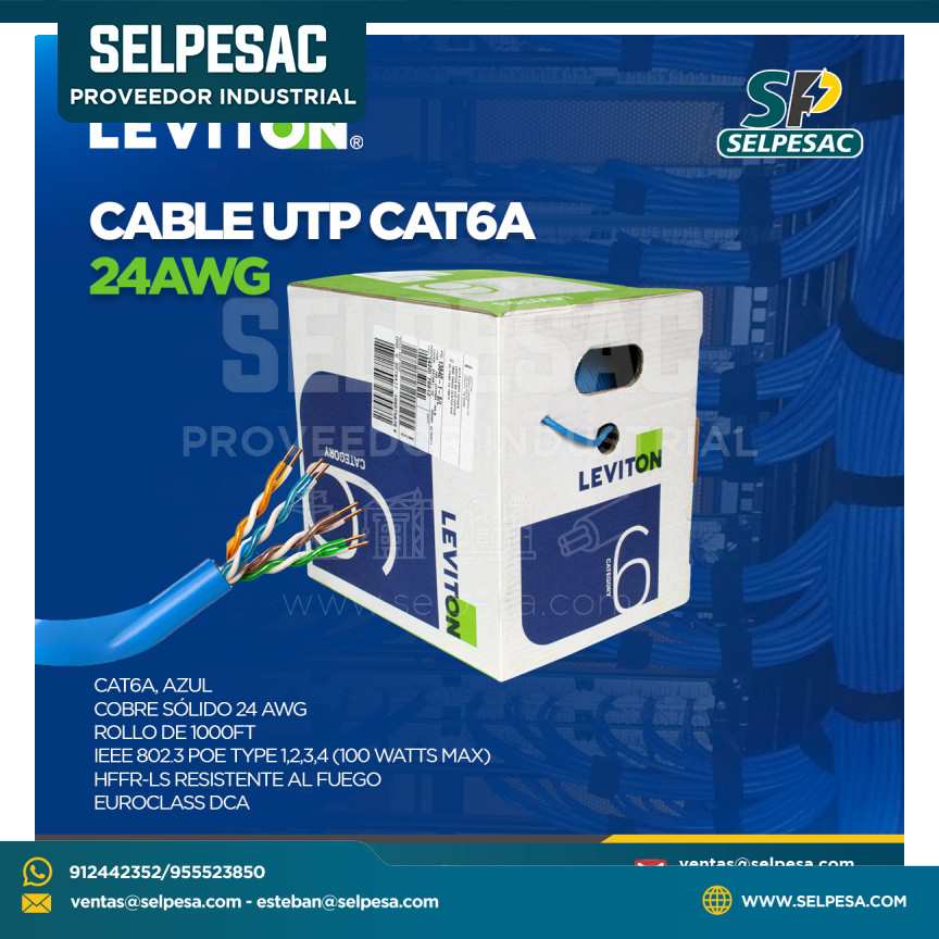 LEVITON - CABLE UTP 24AWG CAT6A AZUL LSHF/LSZH, EUROCLASS ECA