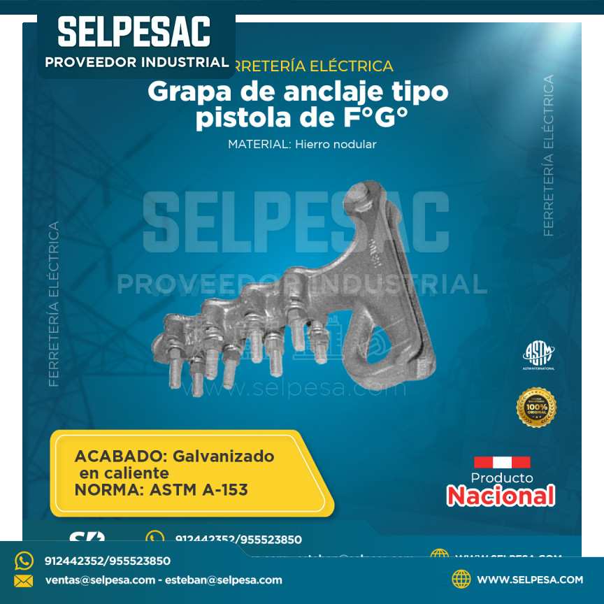 FERRETERÍA ELECTRICA NACIONAL - GRAPA DE ANCLAJE TIPO PISTOLA DE F°G° DE HIERRO NODULAR
