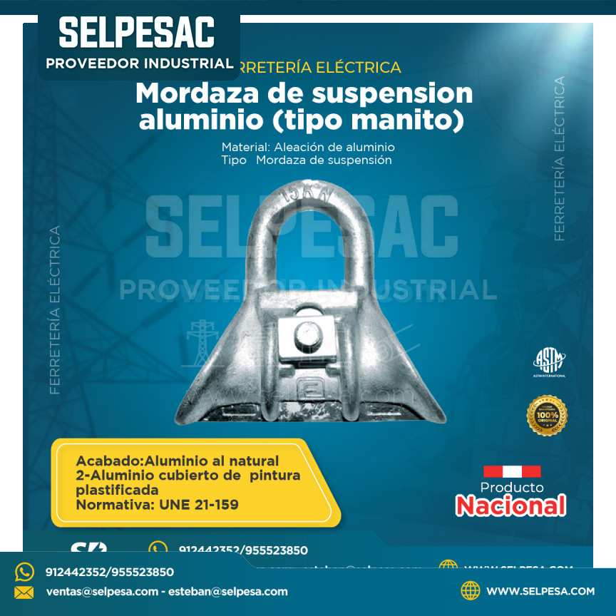 FERRETERÍA ELECTRICA NACIONAL - MORDAZA DE SUSPENSIÓN TIPO MANITO DE ALUMINIO