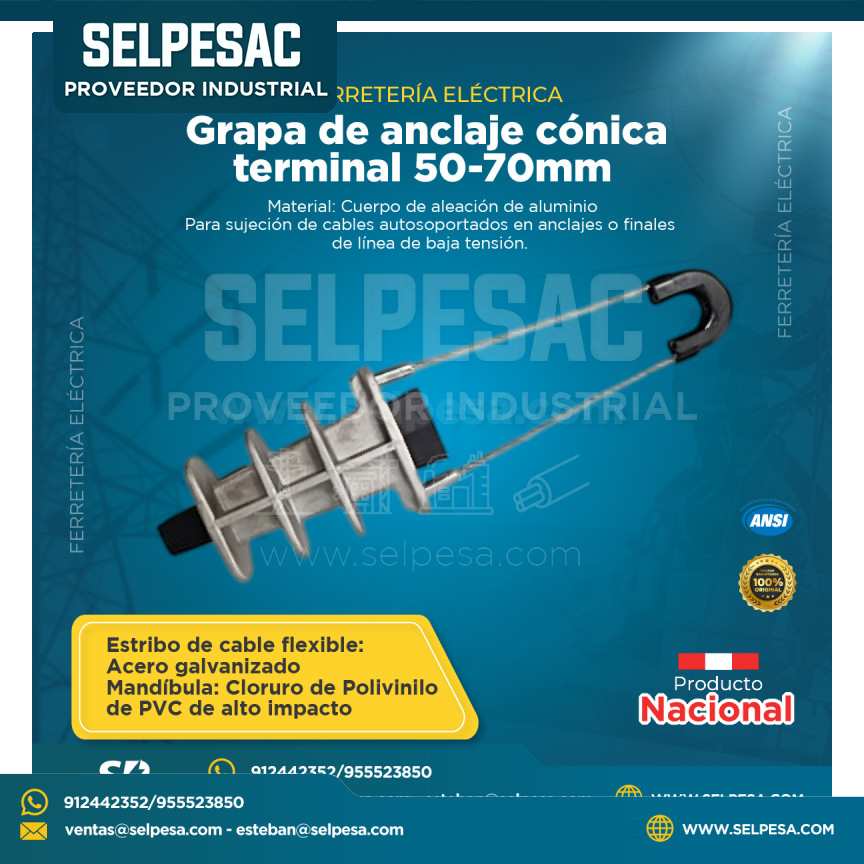 FERRETERÍA ELECTRICA NACIONAL - GRAPA DE ANCLAJE CÓNICA TERMINAL 50-70MM