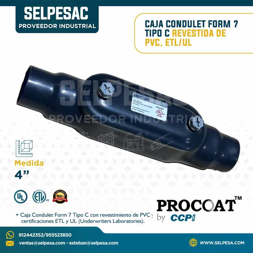 PROCOAT - CAJA CONDULET FORM 7 DE ACERO 4´´ TIPO C REVESTIDA DE PVC, ETL/UL
