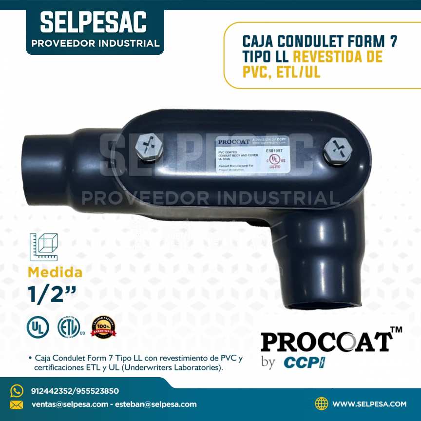 PROCOAT - CAJA CONDULET 1/2´´ FORM 7 DE ACERO TIPO LL REVESTIDA DE PVC, ETL/UL