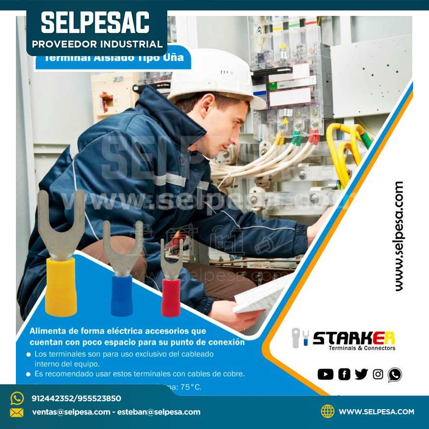 STARKER TERMINAL AISLADO TIPO UÑA 5/16´´ AMARILLO CABLE 12-10 AWG