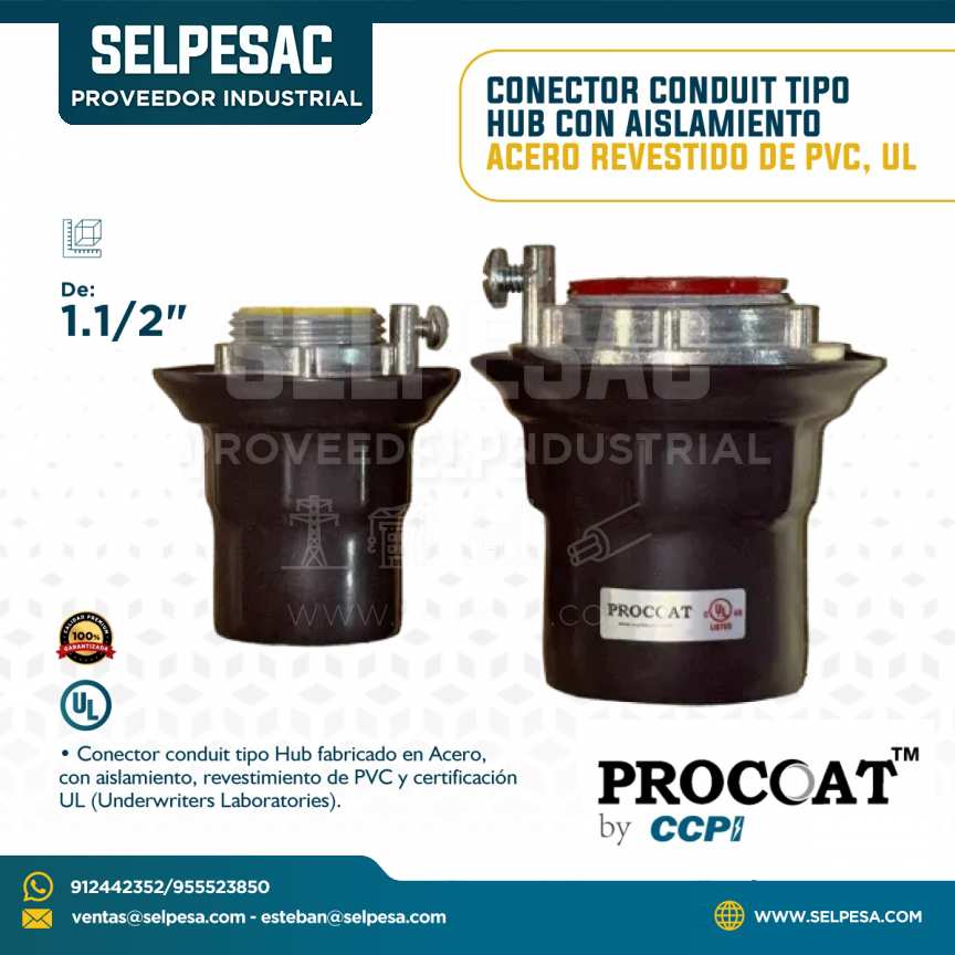 PROCOAT - CONECTOR CONDUIT TIPO HUB 1.1/2´´ CON AISLAMIENTO DE ACERO REVESTIDO DE PVC UL